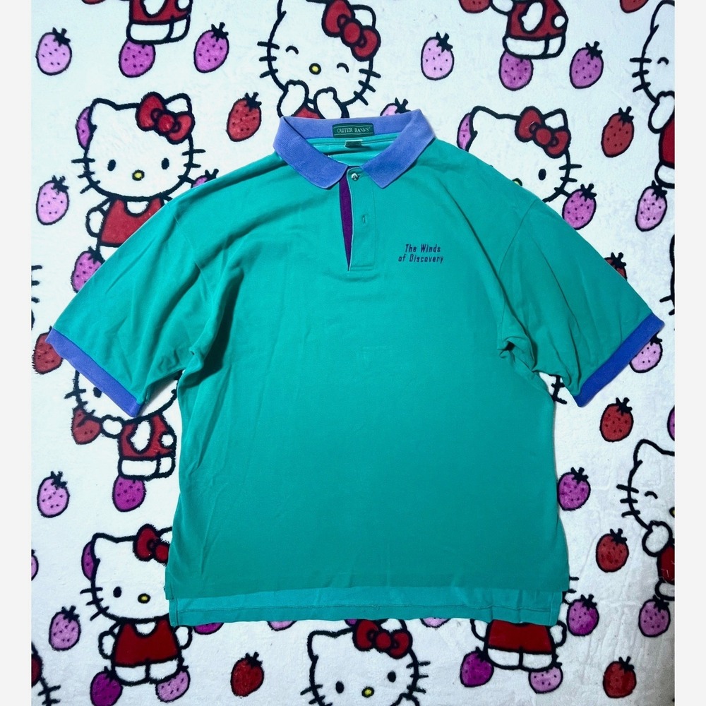 Vintage Outer Banks Polo Shirt Teal Purple Winds of Discovery Made in USA